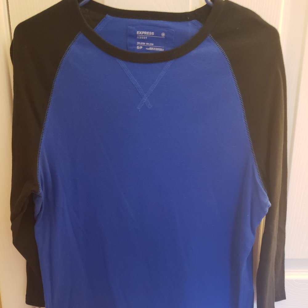 Men's Express SM 3/4 Blue/Black Tee Ex Cond $7.00